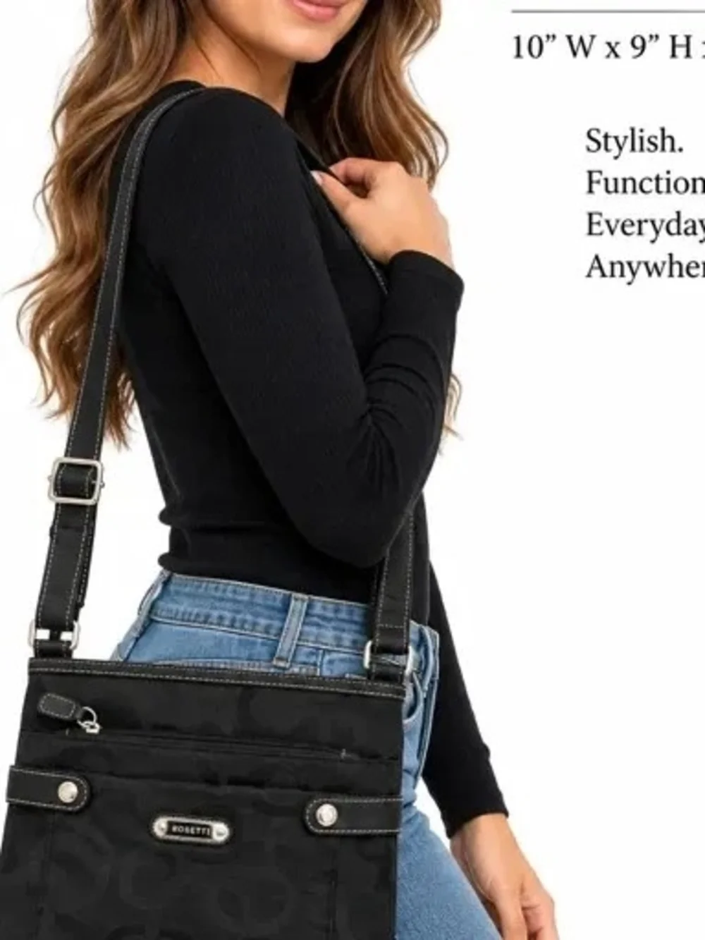Rosetti Black Crossbody Crossover Shoulder Bag